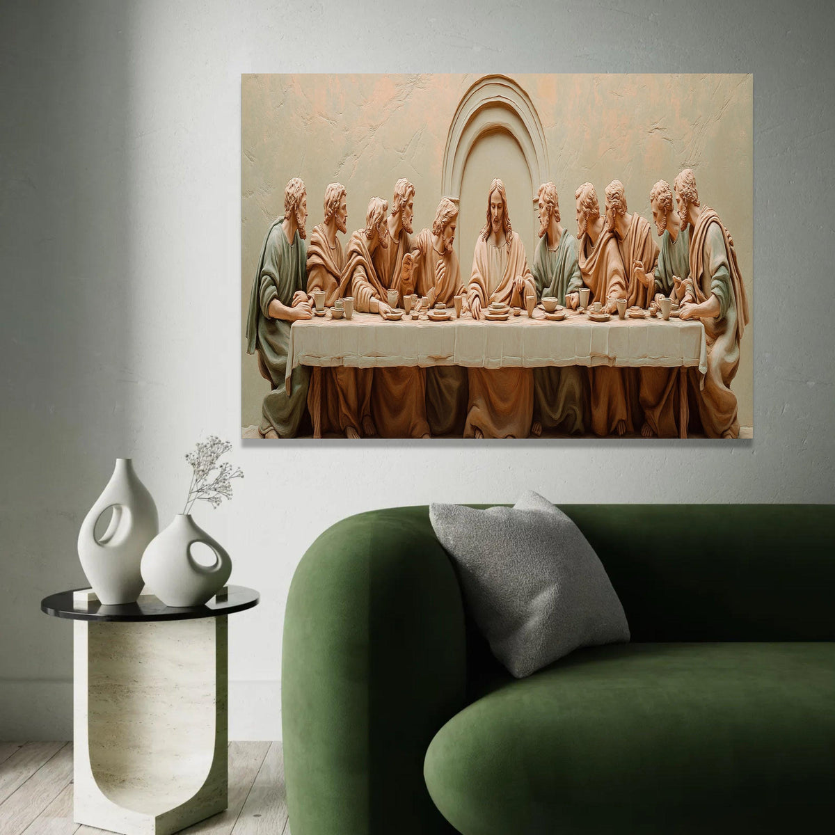 The Last Supper Religious Canvas Wall Art, Jesus and Disciples Sculpture Style, Christian Home Decor, Spiritual Ready To Hang Decoration