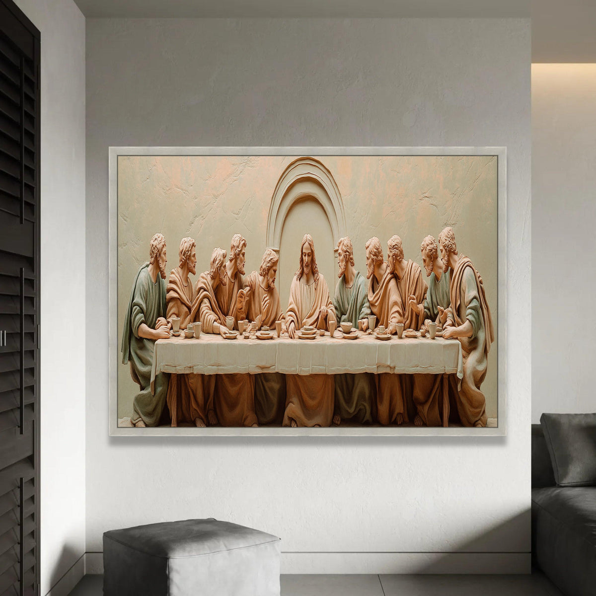 The Last Supper Religious Canvas Wall Art, Jesus and Disciples Sculpture Style, Christian Home Decor, Spiritual Ready To Hang Decoration