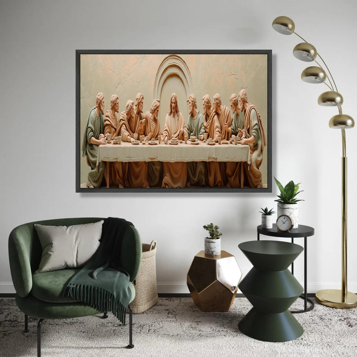 The Last Supper Religious Canvas Wall Art, Jesus and Disciples Sculpture Style, Christian Home Decor, Spiritual Ready To Hang Decoration