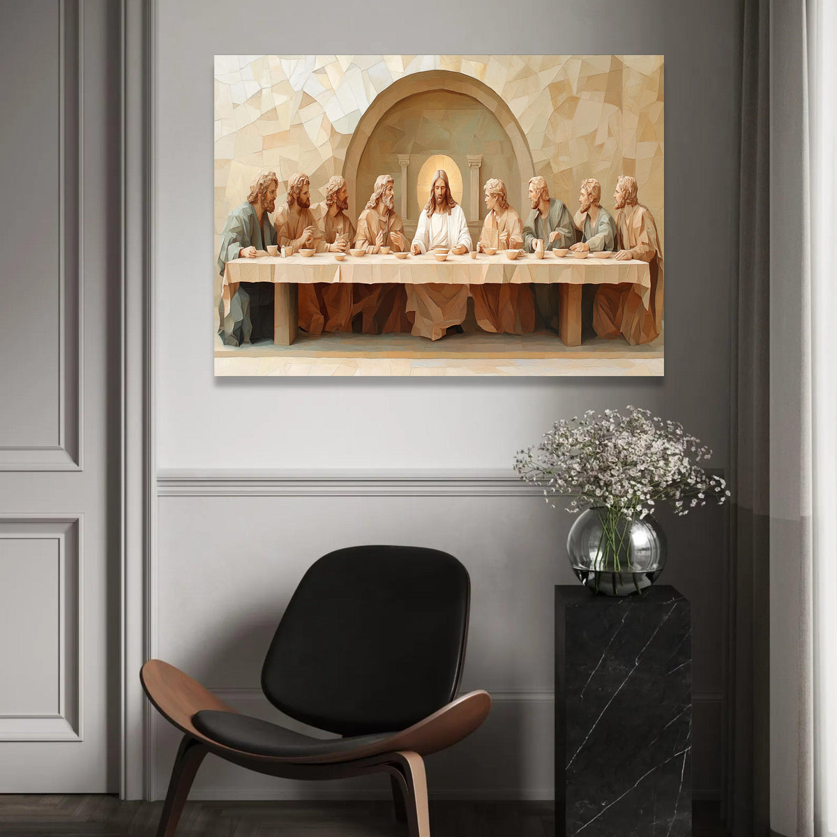 The Last Supper Canvas Wall Art, Jesus and Disciples Religious Painting, Christian Home Decor, Spiritual Canvas Ready To Hang Decoration
