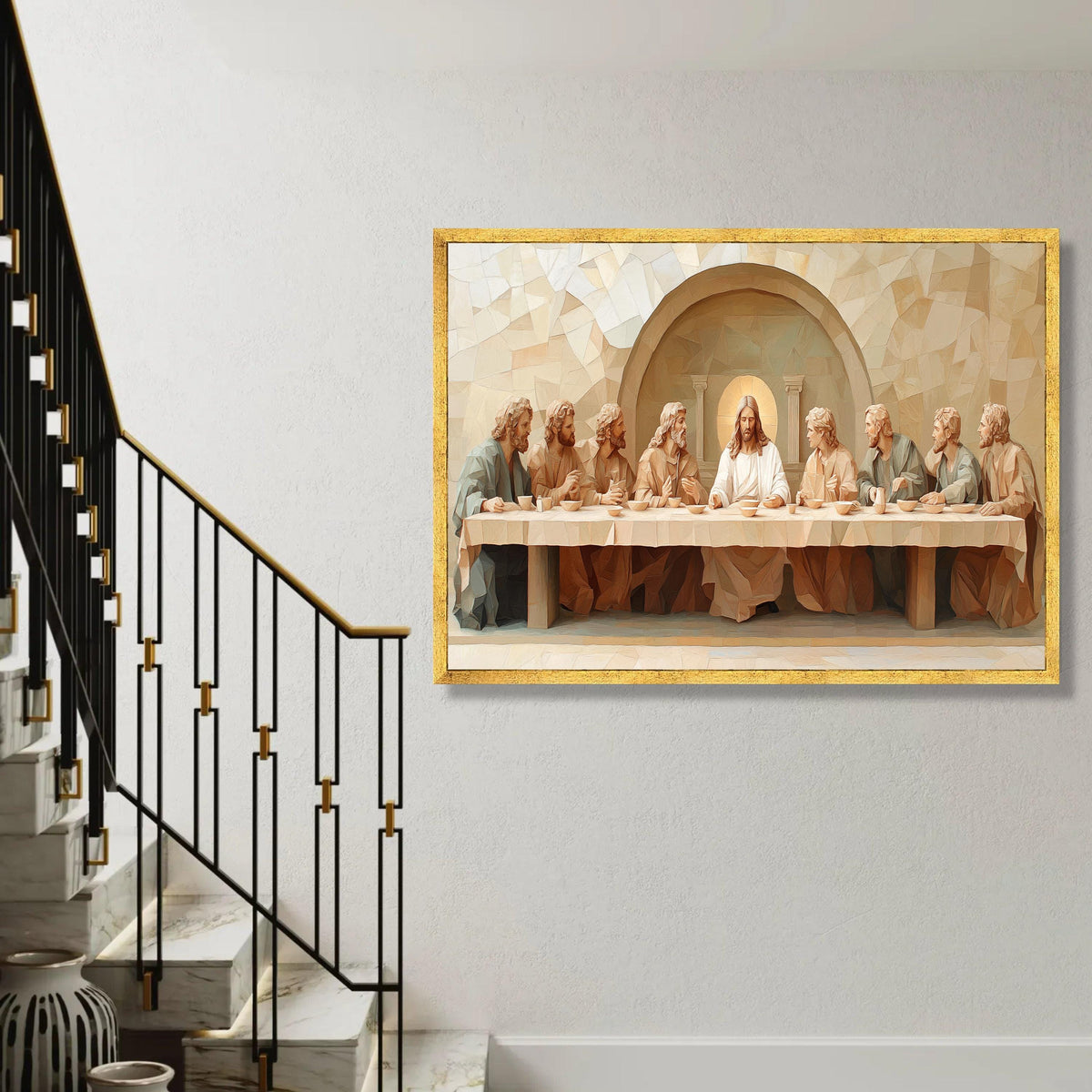 The Last Supper Canvas Wall Art, Jesus and Disciples Religious Painting, Christian Home Decor, Spiritual Canvas Ready To Hang Decoration