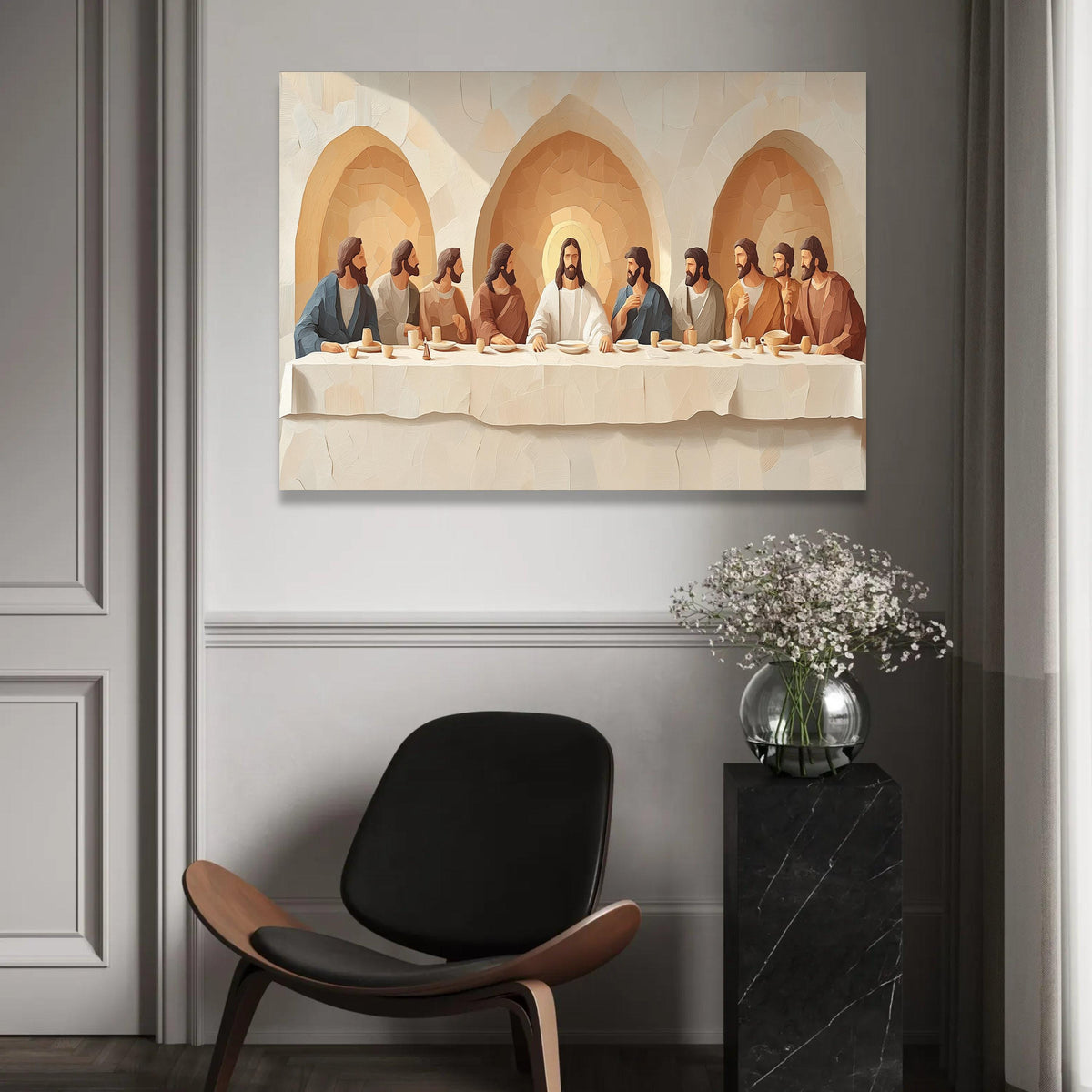 The Last Supper Canvas Wall Art, Religious Jesus and Apostles Painting, Spiritual Christian Decor, Biblical Scene Ready To Hang Decoration