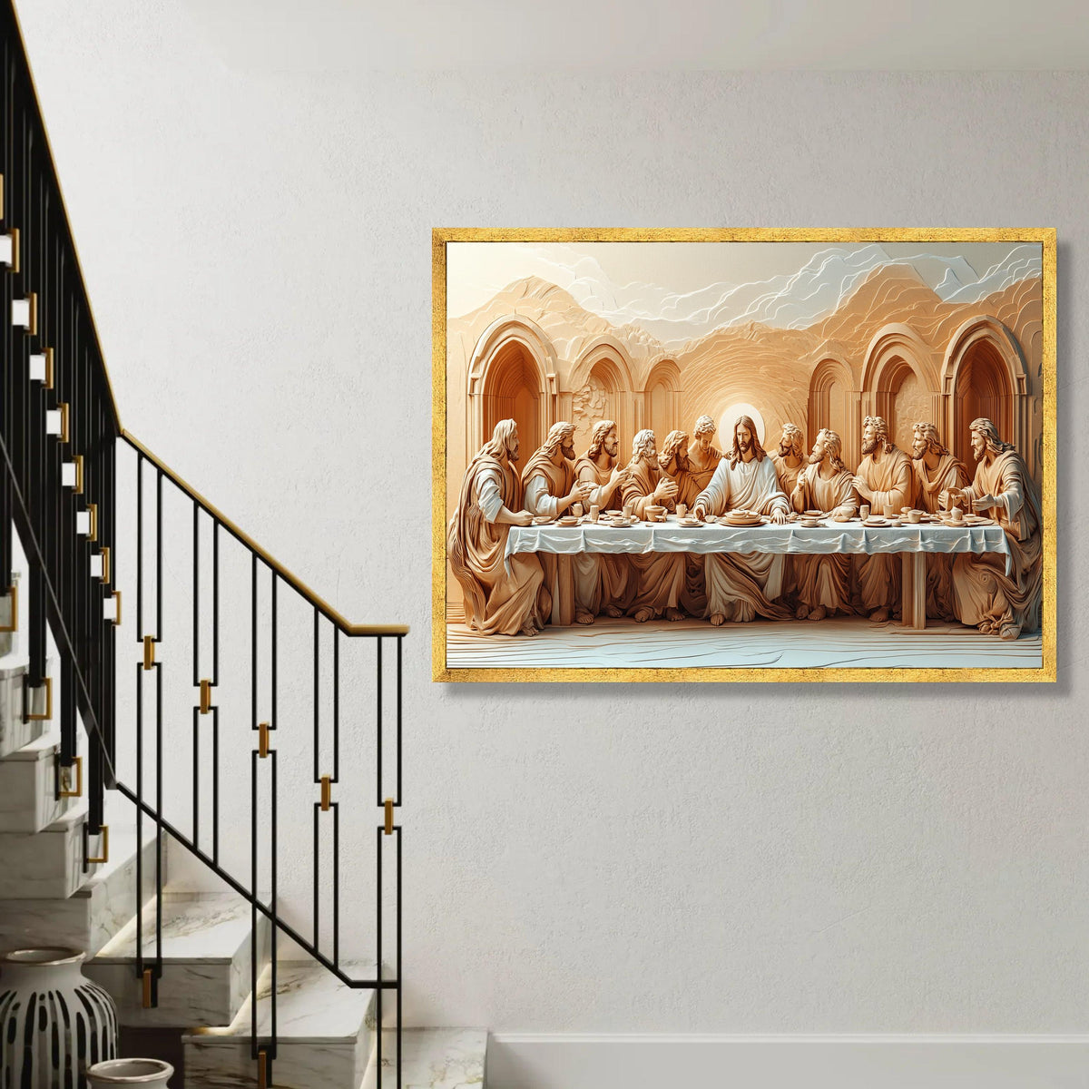 The Last Supper Carved Style Canvas Wall Art, Religious Jesus Christ Scene, Christian Home Decor, Spiritual Wall Ready To Hang Decoration