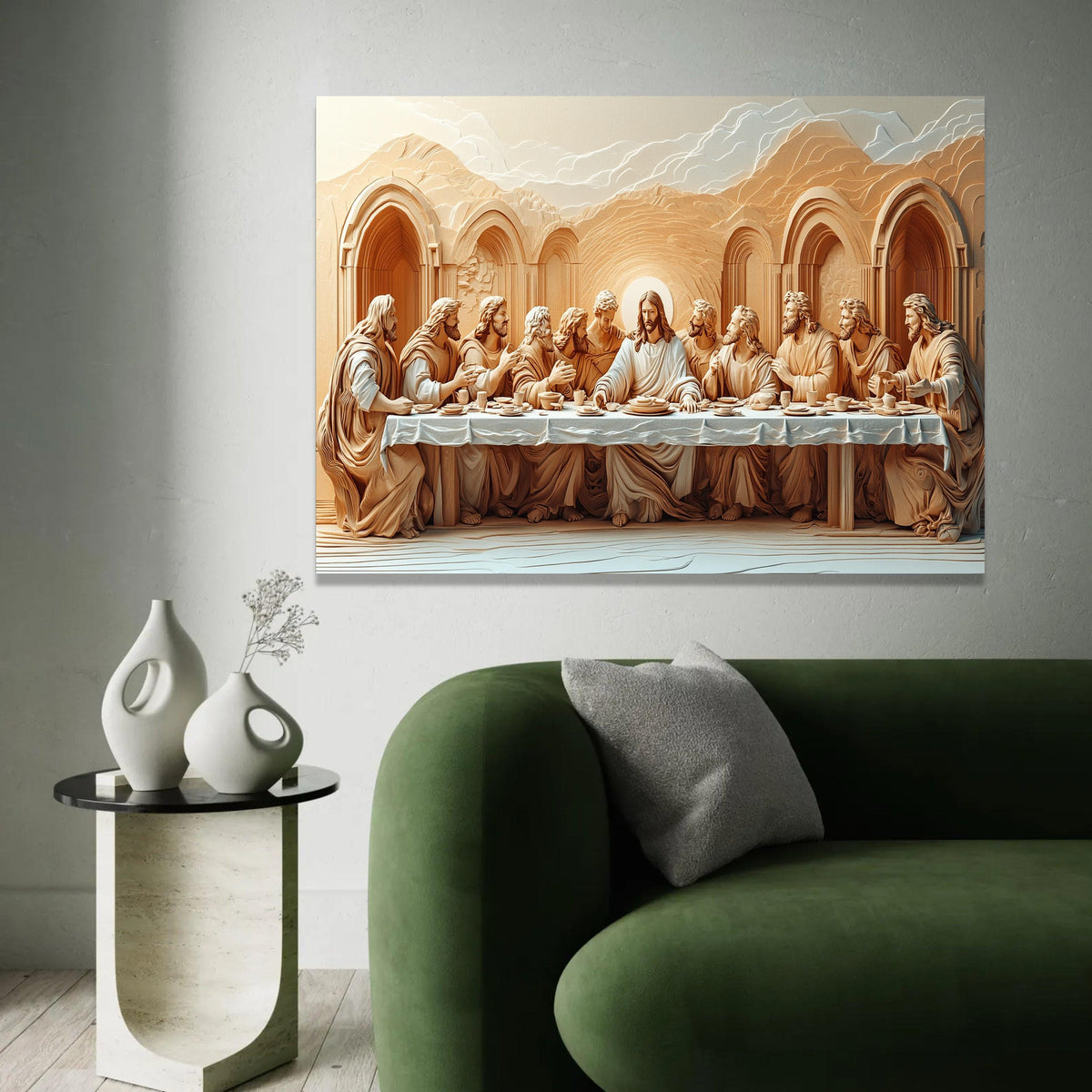 The Last Supper Carved Style Canvas Wall Art, Religious Jesus Christ Scene, Christian Home Decor, Spiritual Wall Ready To Hang Decoration