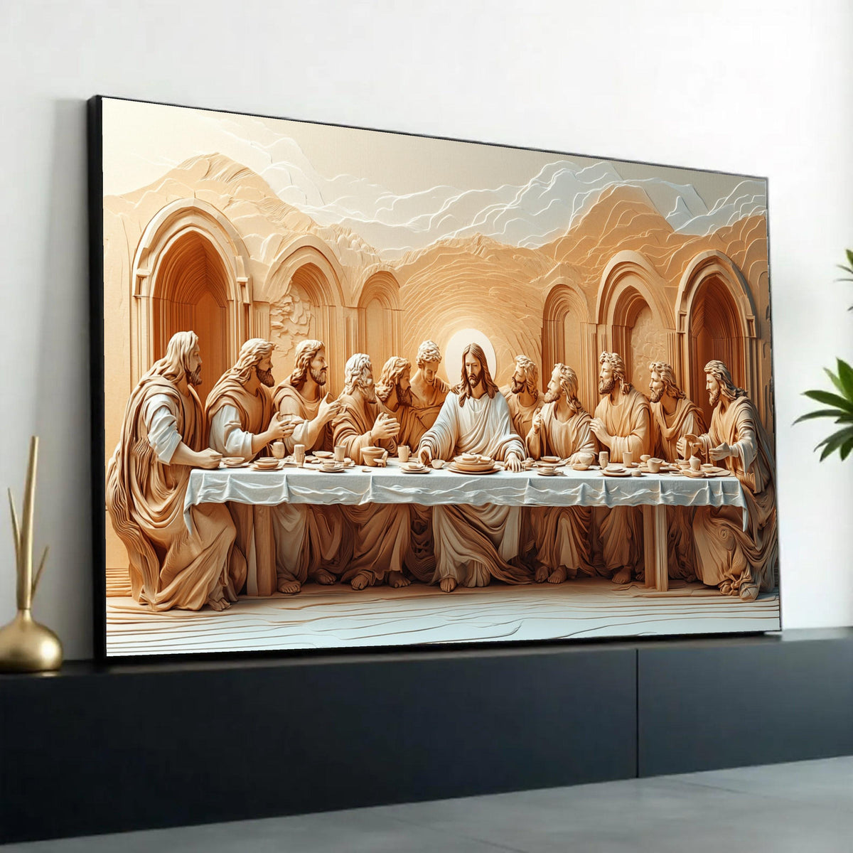 The Last Supper Carved Style Canvas Wall Art, Religious Jesus Christ Scene, Christian Home Decor, Spiritual Wall Ready To Hang Decoration