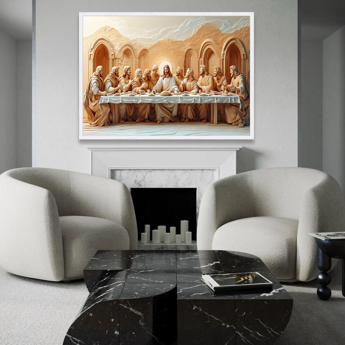 The Last Supper Carved Style Canvas Wall Art, Religious Jesus Christ Scene, Christian Home Decor, Spiritual Wall Ready To Hang Decoration