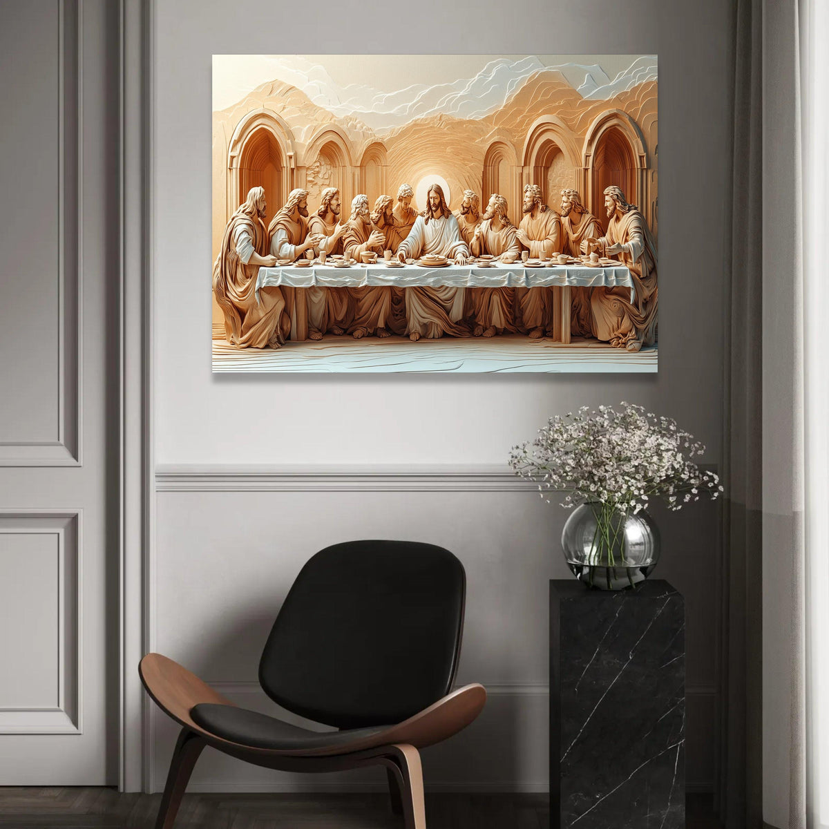The Last Supper Carved Style Canvas Wall Art, Religious Jesus Christ Scene, Christian Home Decor, Spiritual Wall Ready To Hang Decoration