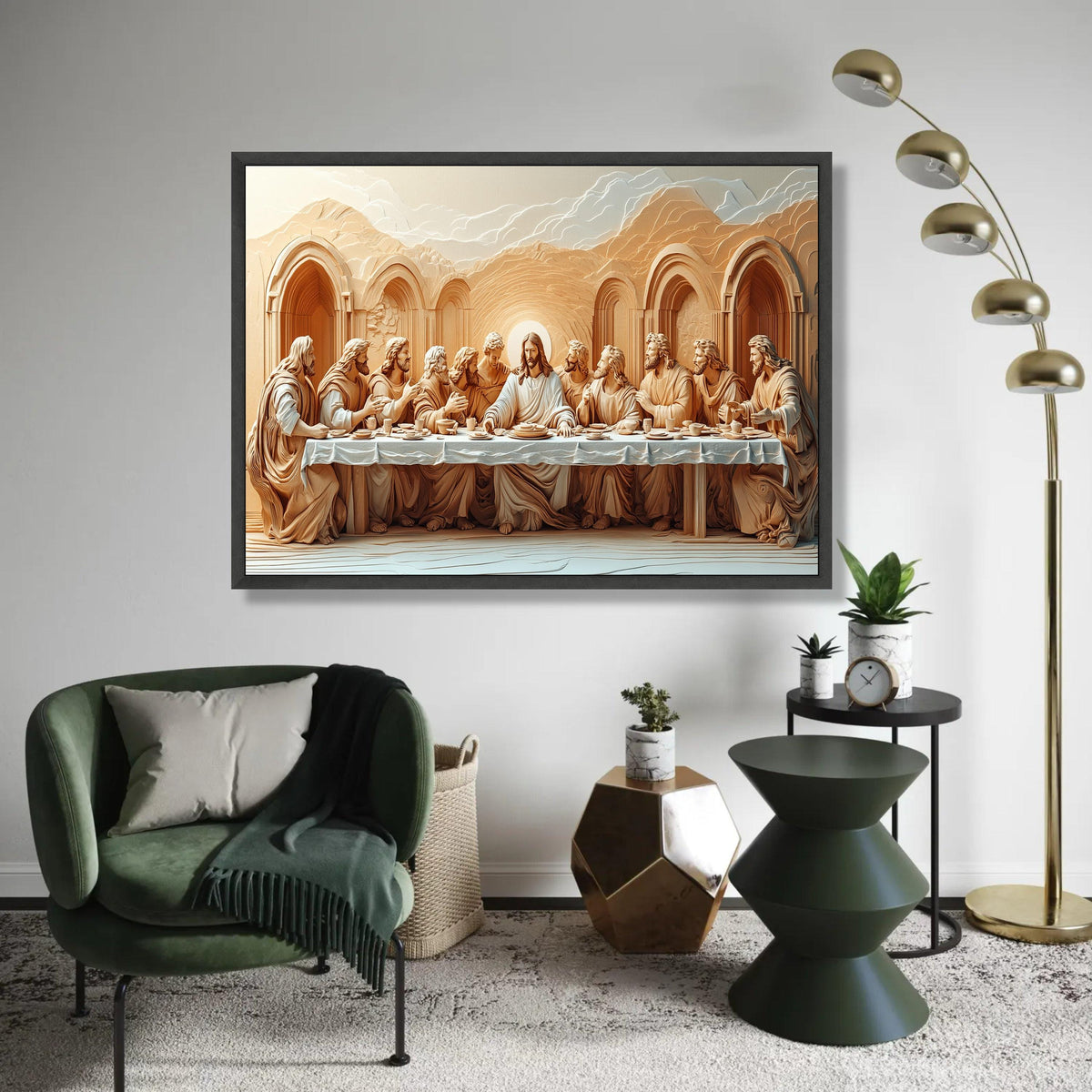 The Last Supper Carved Style Canvas Wall Art, Religious Jesus Christ Scene, Christian Home Decor, Spiritual Wall Ready To Hang Decoration