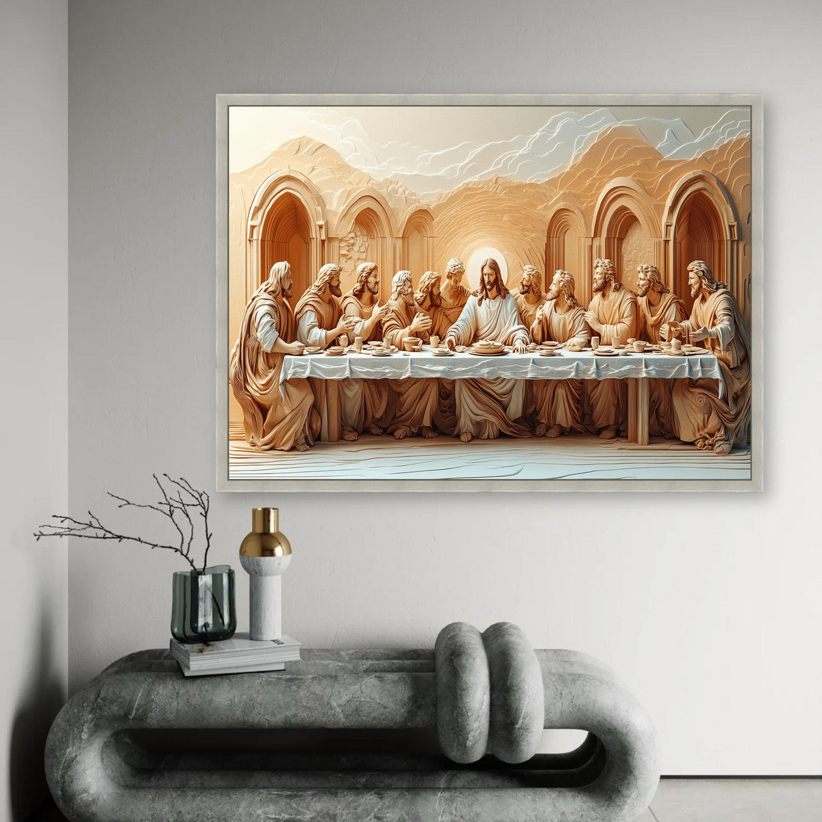 The Last Supper Carved Style Canvas Wall Art, Religious Jesus Christ Scene, Christian Home Decor, Spiritual Wall Ready To Hang Decoration