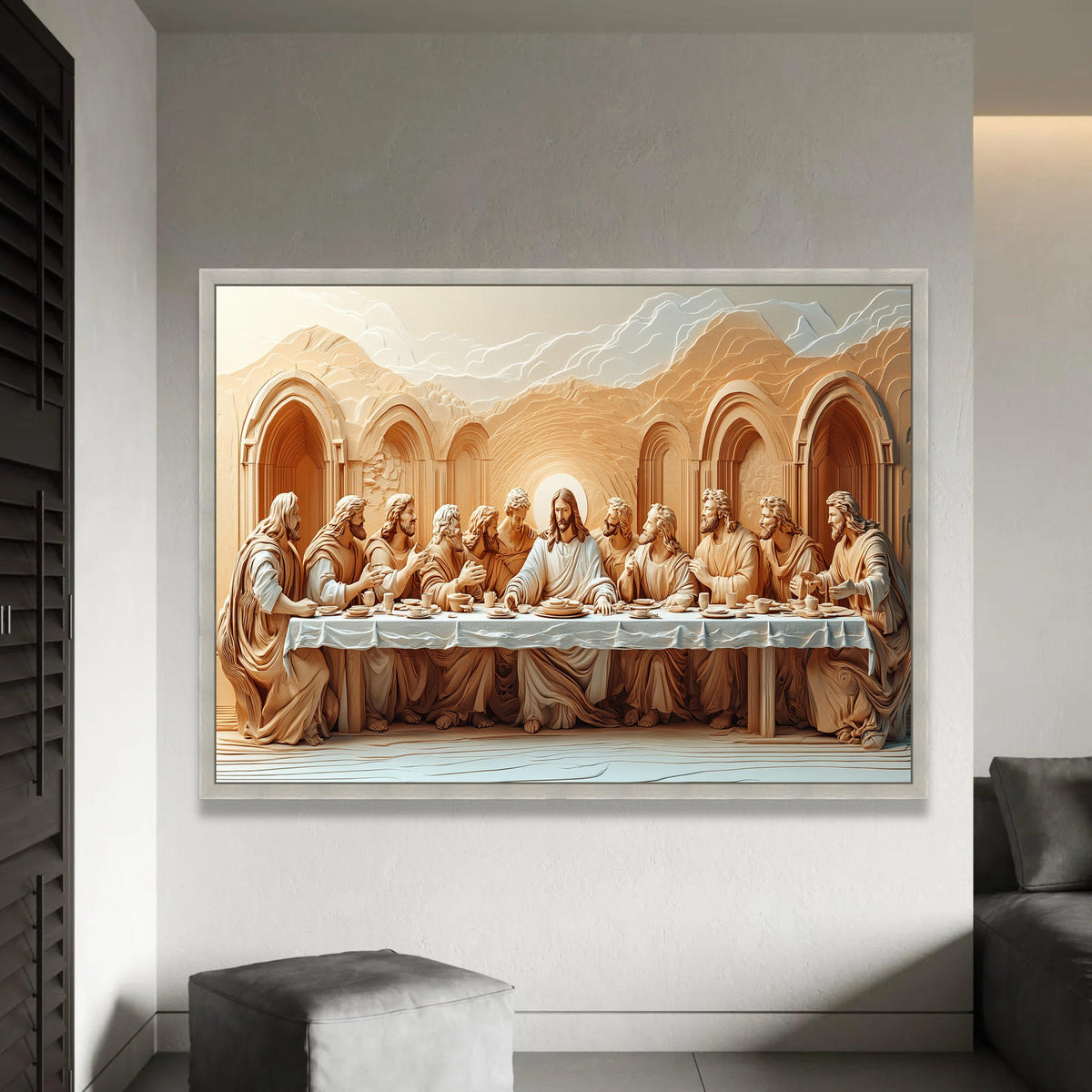 The Last Supper Carved Style Canvas Wall Art, Religious Jesus Christ Scene, Christian Home Decor, Spiritual Wall Ready To Hang Decoration