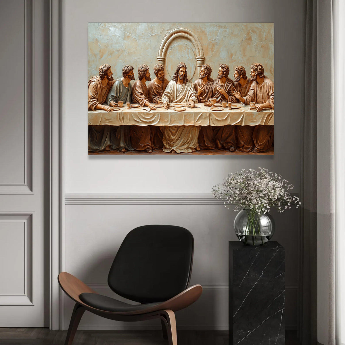 The Last Supper Canvas Wall Art, Jesus and Apostles Religious Decor, Style Christian Canvas, Spiritual Home Ready To Hang Decoration