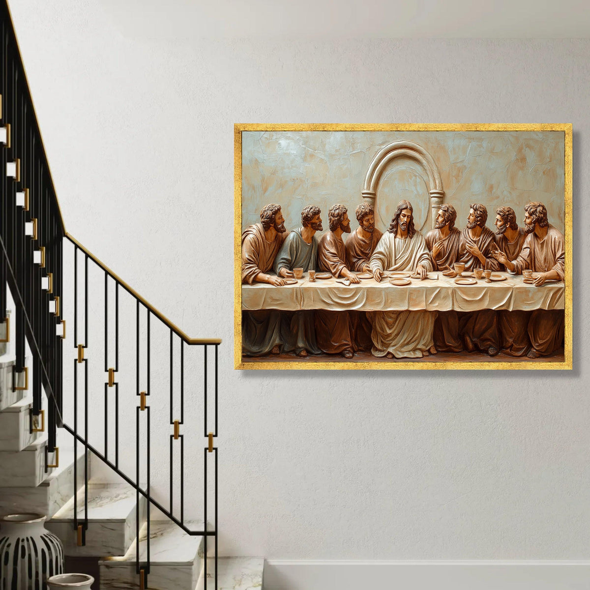 The Last Supper Canvas Wall Art, Jesus and Apostles Religious Decor, Style Christian Canvas, Spiritual Home Ready To Hang Decoration