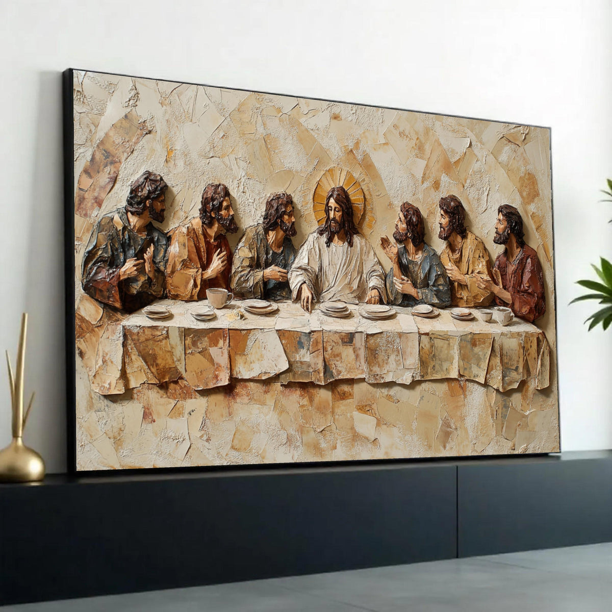 The Last Supper Canvas Wall Art, Religious Christian Decor, Jesus and Disciples, Effect Canvas, Spiritual Home Ready To Hang Decoration