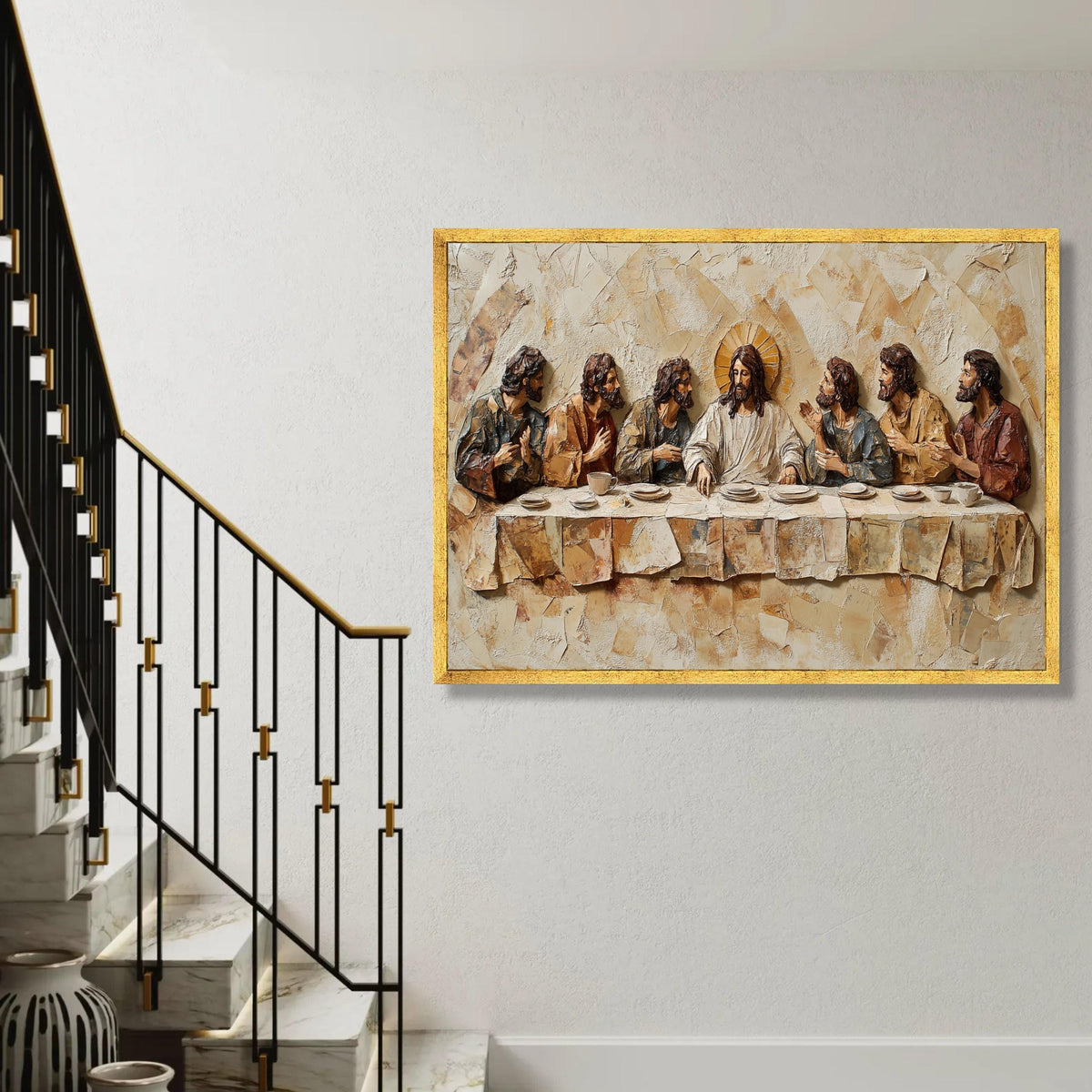 The Last Supper Canvas Wall Art, Religious Christian Decor, Jesus and Disciples, Effect Canvas, Spiritual Home Ready To Hang Decoration
