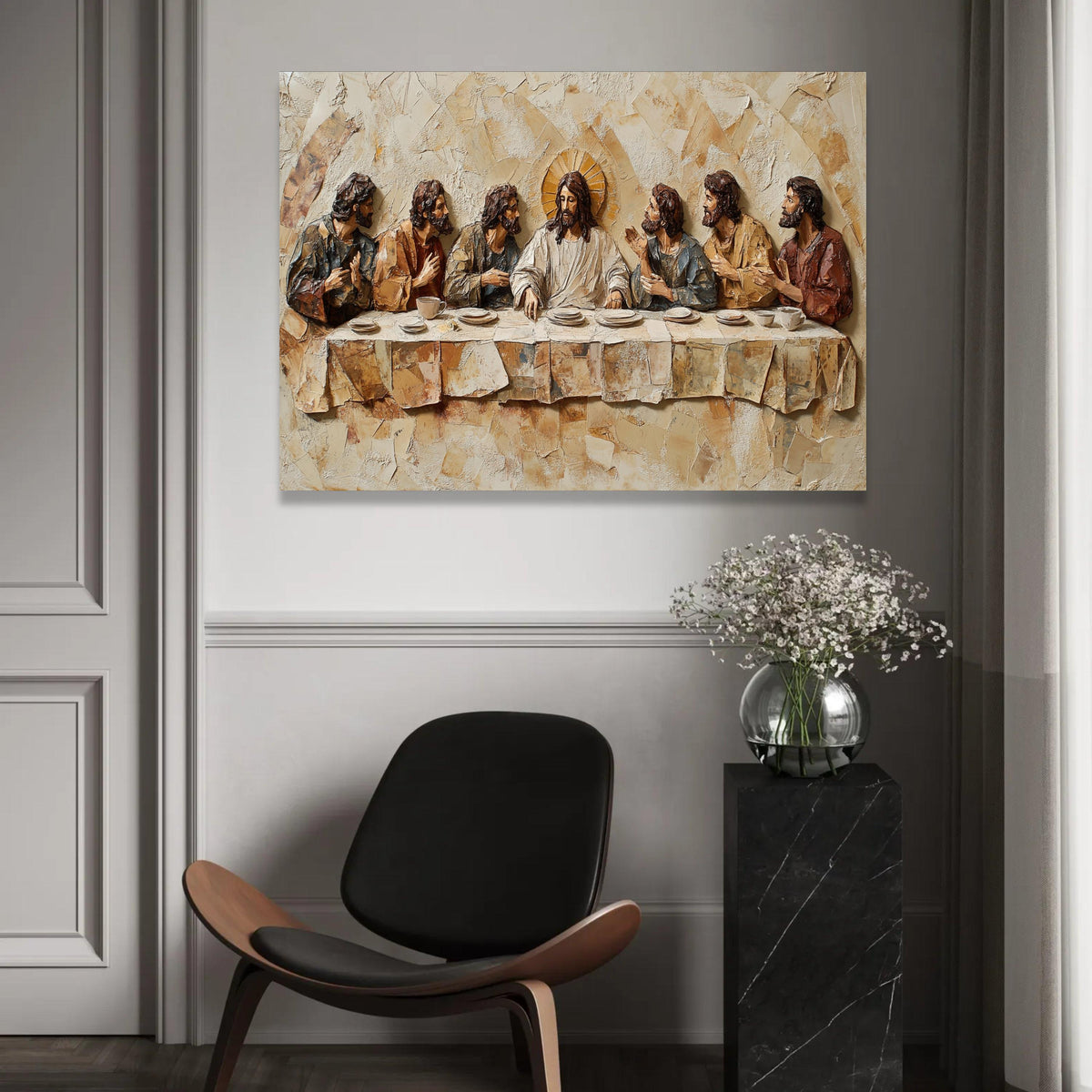 The Last Supper Canvas Wall Art, Religious Christian Decor, Jesus and Disciples, Effect Canvas, Spiritual Home Ready To Hang Decoration
