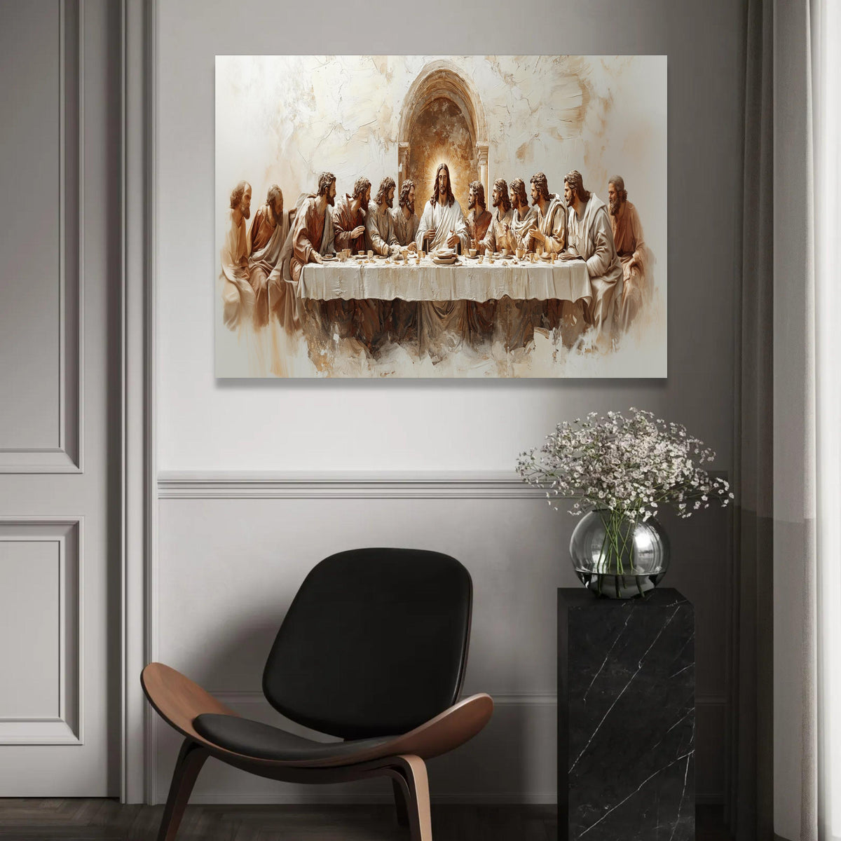 The Last Supper Canvas Wall Art, Religious Christian Decor, Jesus and Disciples Painting, Biblical Story Canvas, Ready To Hang Decoration