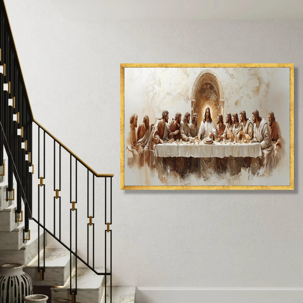 The Last Supper Canvas Wall Art, Religious Christian Decor, Jesus and Disciples Painting, Biblical Story Canvas, Ready To Hang Decoration