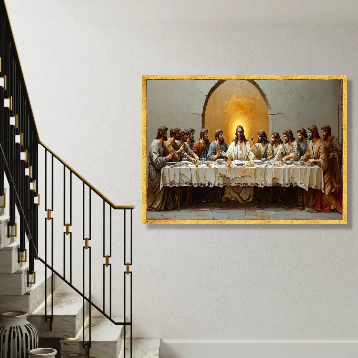 The Last Supper Canvas Wall Art, Religious Christian Painting, Jesus and Disciples Artwork, Spiritual Home Decor, Ready To Hang Decoration