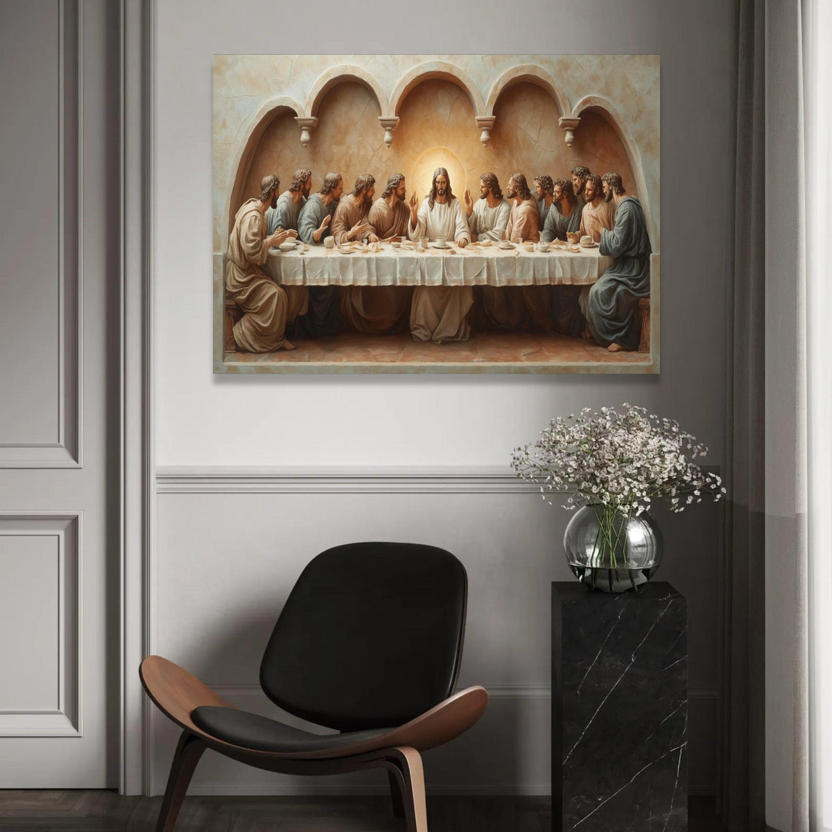 The Last Supper Canvas Wall Art, Religious Christian Painting, Jesus and Apostles Artwork, Biblical Decor for Home, Ready To Hang Decoration