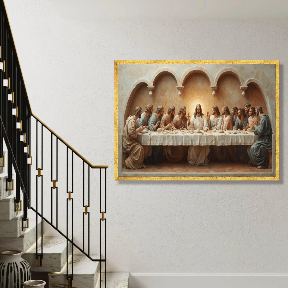 The Last Supper Canvas Wall Art, Religious Christian Painting, Jesus and Apostles Artwork, Biblical Decor for Home, Ready To Hang Decoration