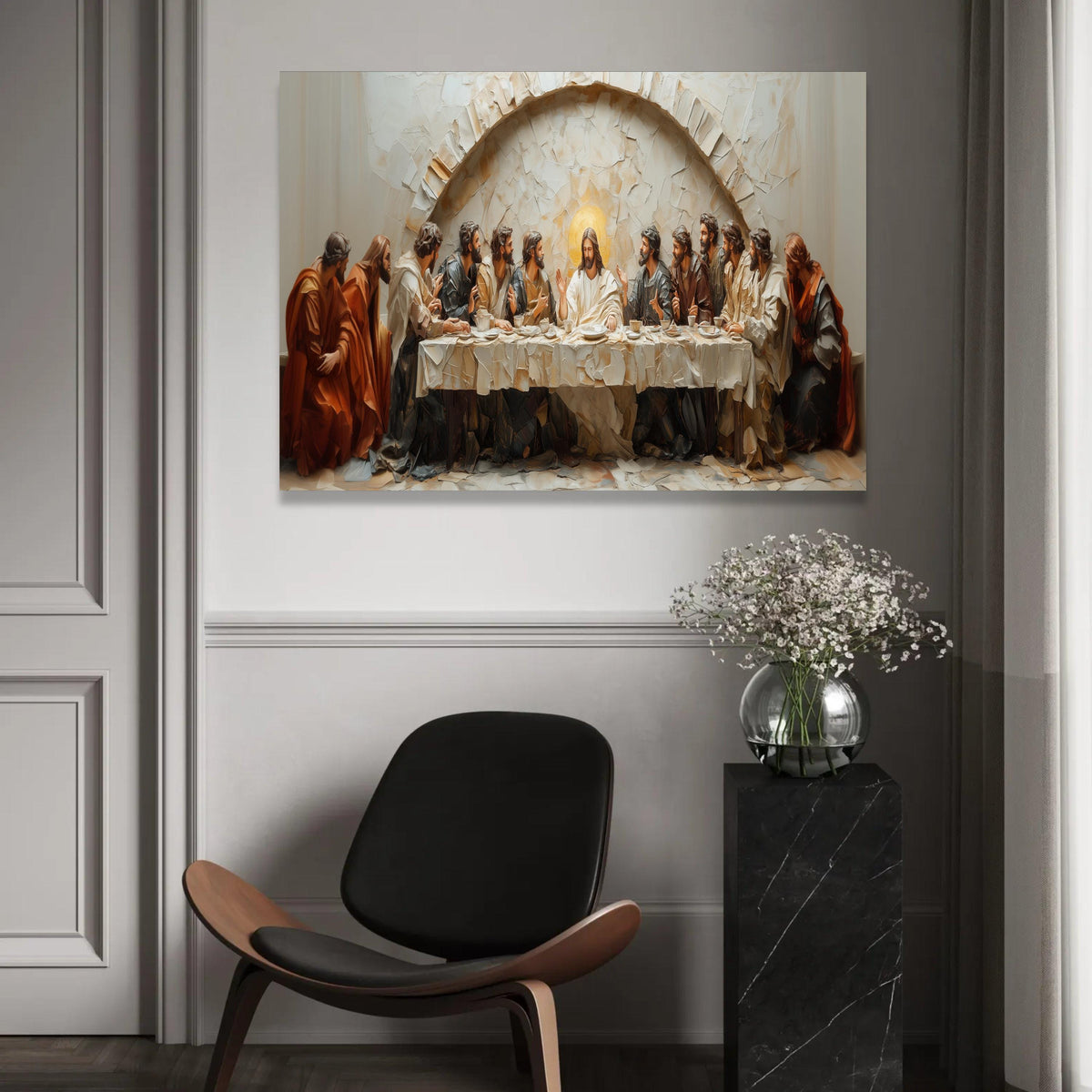 The Last Supper Canvas Wall Art, Religious Christian Decor, Jesus and Apostles Painting, Spiritual Home Decoration, Ready To Hang Decoration