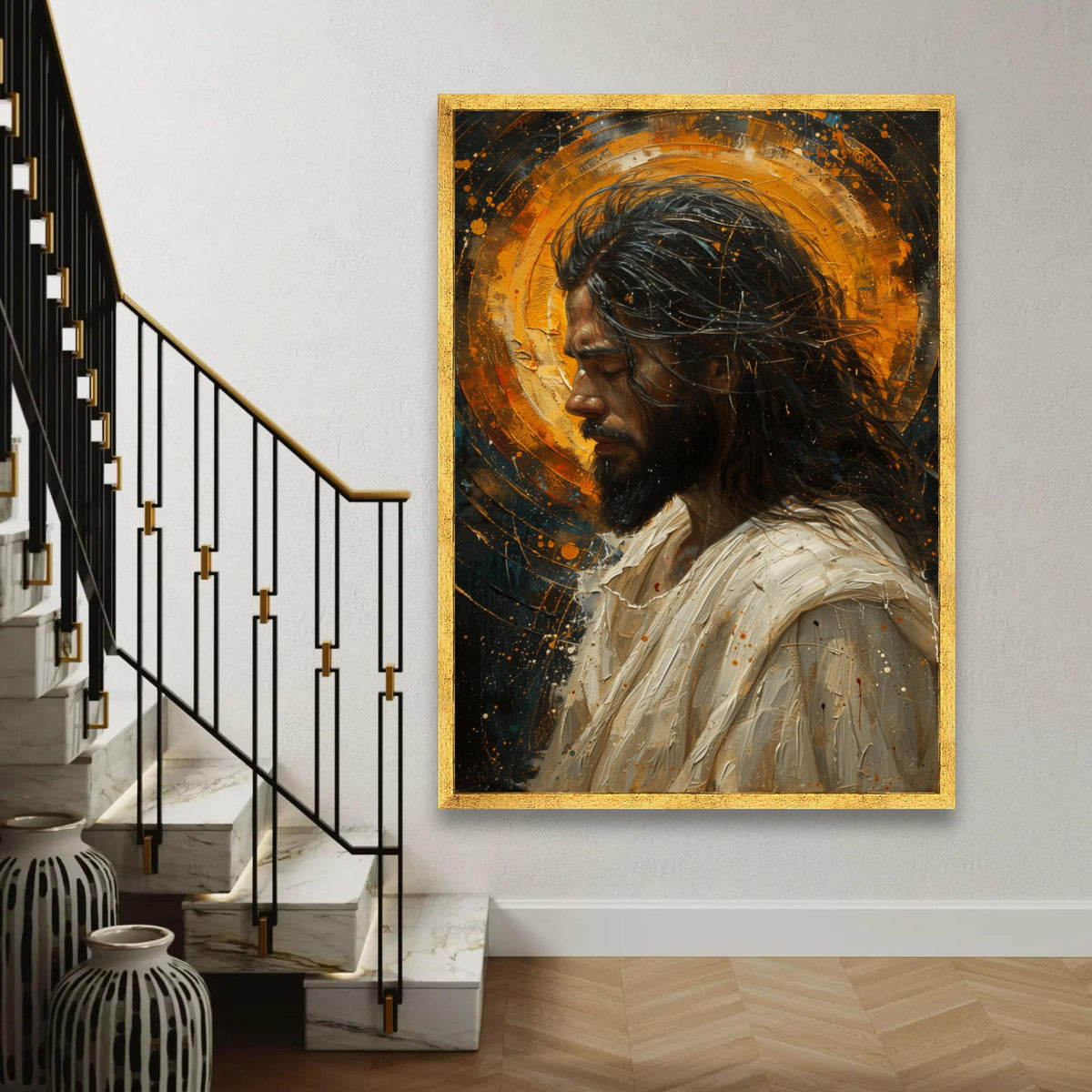 Spiritual Jesus Portrait Canvas, Religious Wall Art, Christian Home Decor, Inspirational Canvas Painting, Prayer Ready To Hang Decoration