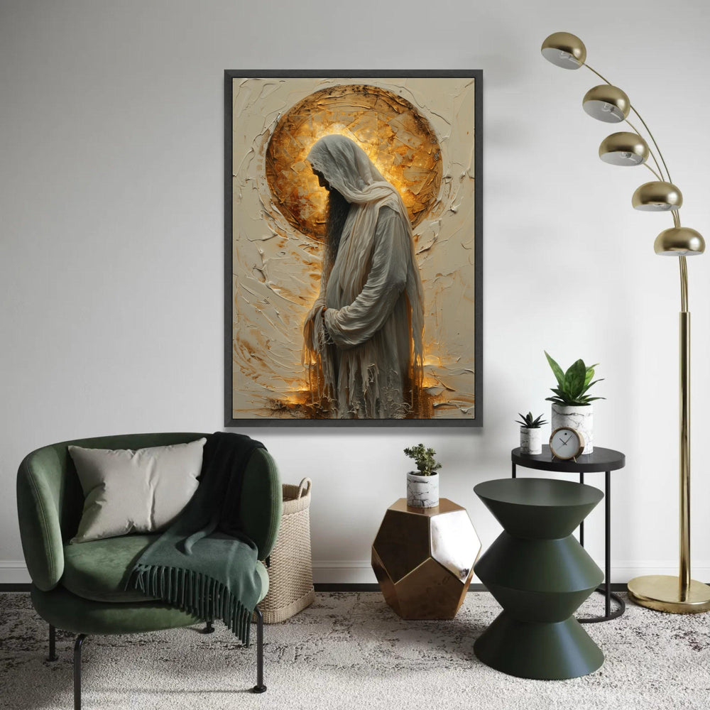 Devout Jesus Silhouette Canvas, Spiritual Religious Wall Art, Halo Light Effect Canvas, Christian Faith Decoration, Ready To Hang Decoration