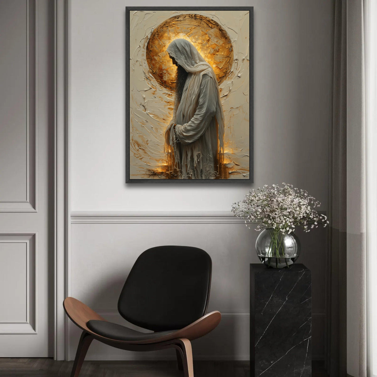 Devout Jesus Silhouette Canvas, Spiritual Religious Wall Art, Halo Light Effect Canvas, Christian Faith Decoration, Ready To Hang Decoration