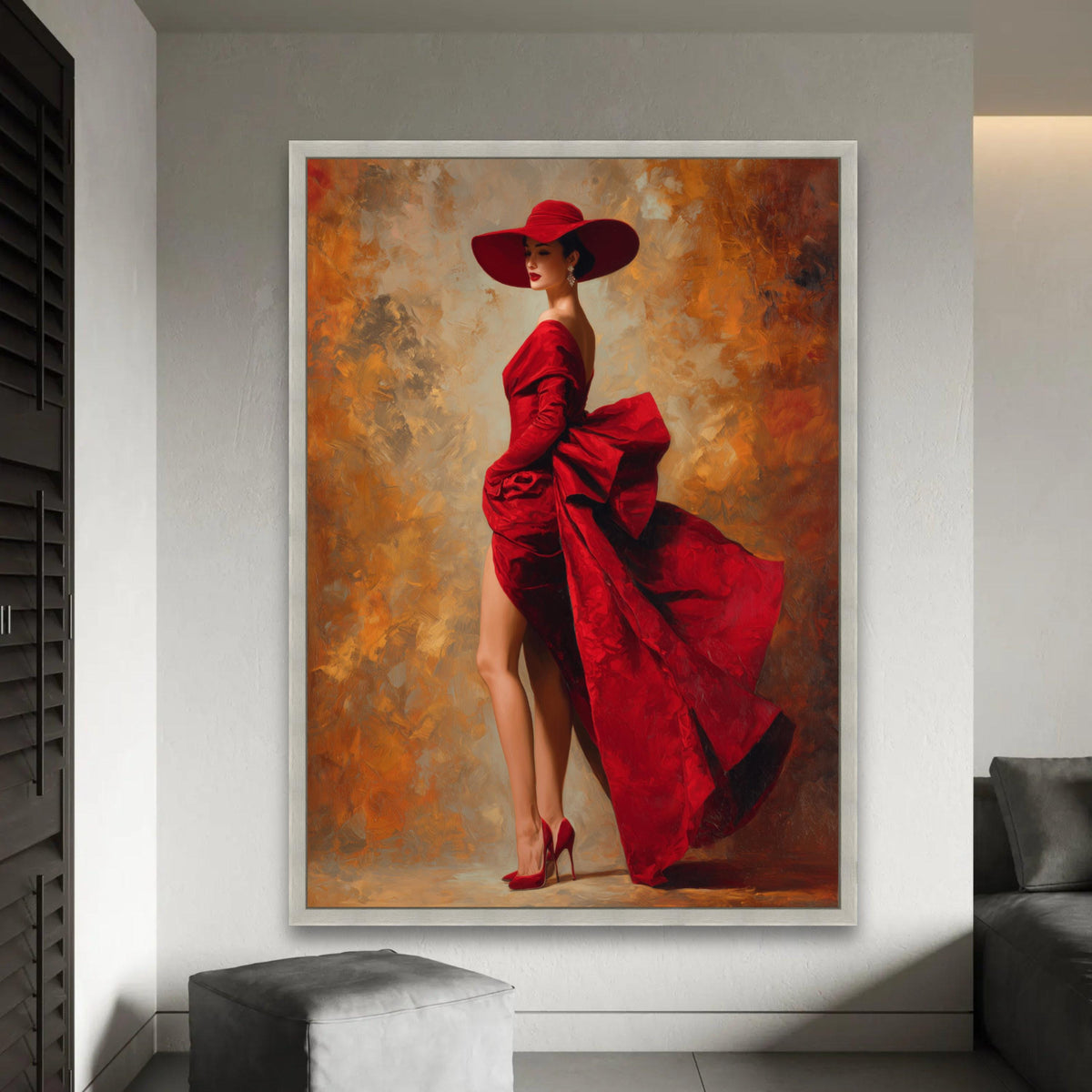 Elegant Woman in Red Dress Canvas, Fashion Wall Art, Glamorous Lady Portrait, Haute Couture Canvas, Stylish Home Ready To Hang Decoration