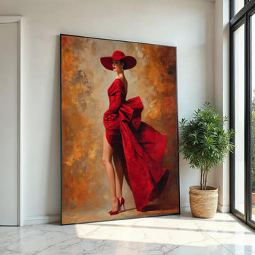 Elegant Woman in Red Dress Canvas, Fashion Wall Art, Glamorous Lady Portrait, Haute Couture Canvas, Stylish Home Ready To Hang Decoration