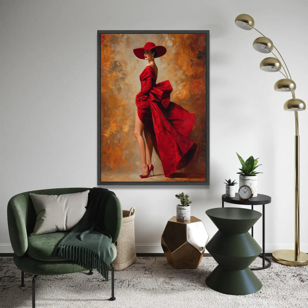 Elegant Woman in Red Dress Canvas, Fashion Wall Art, Glamorous Lady Portrait, Haute Couture Canvas, Stylish Home Ready To Hang Decoration