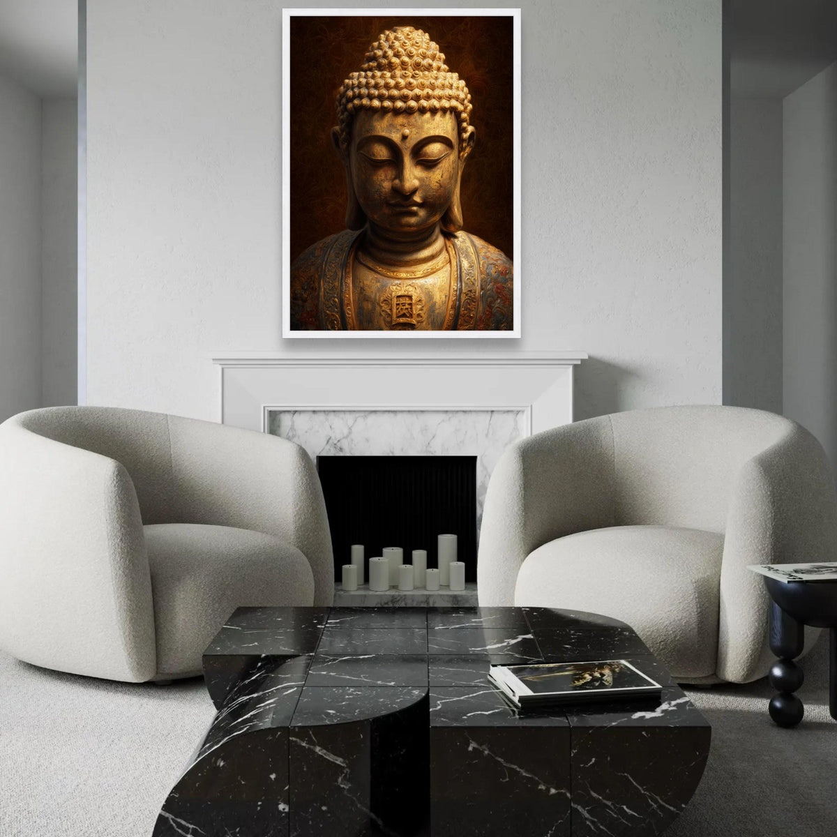 Golden Buddha Statue Canvas Wall Art, Asian Spiritual Decor, Meditation Art Print, Tranquil Zen Canvas, Sacred Ready To Hang Decoration