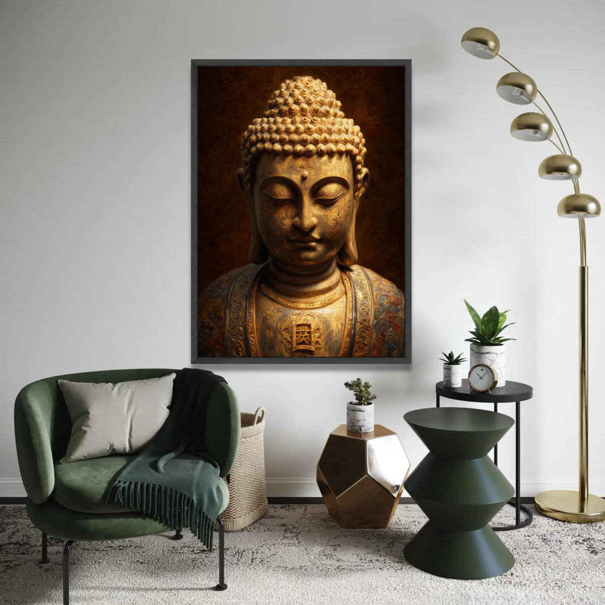 Golden Buddha Statue Canvas Wall Art, Asian Spiritual Decor, Meditation Art Print, Tranquil Zen Canvas, Sacred Ready To Hang Decoration
