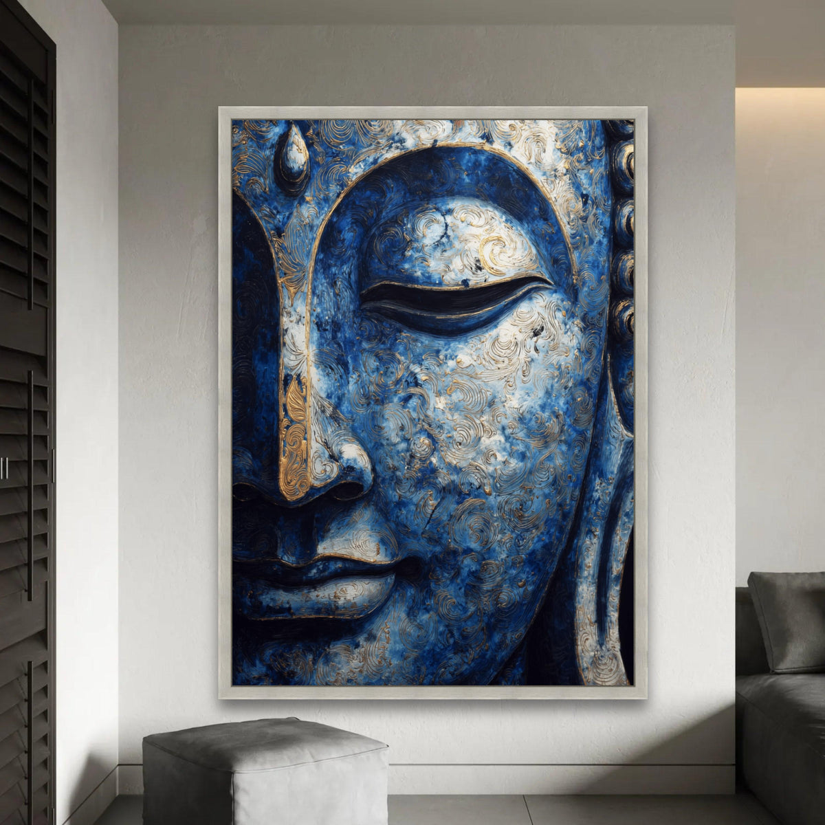 Serene Blue Buddha Face Canvas, Spiritual Wall Art, Meditation Decor, Abstract Buddhist Artwork, Zen Home Ready To Hang Decoration