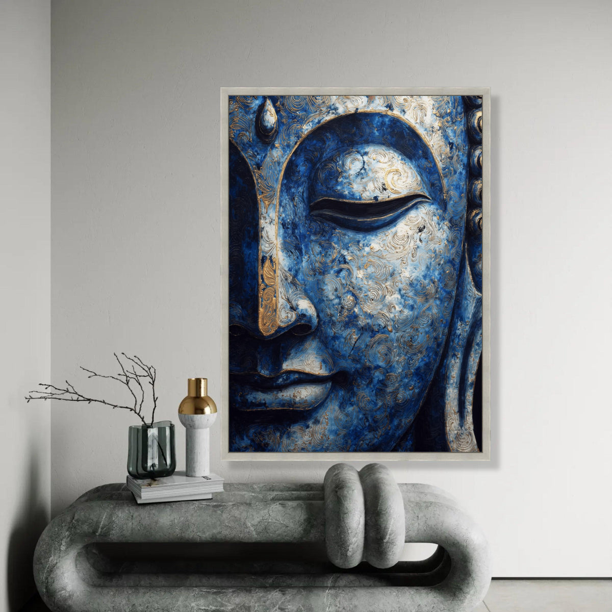 Serene Blue Buddha Face Canvas, Spiritual Wall Art, Meditation Decor, Abstract Buddhist Artwork, Zen Home Ready To Hang Decoration