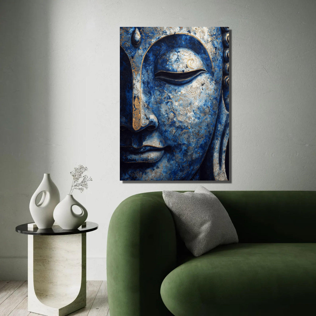 Serene Blue Buddha Face Canvas, Spiritual Wall Art, Meditation Decor, Abstract Buddhist Artwork, Zen Home Ready To Hang Decoration