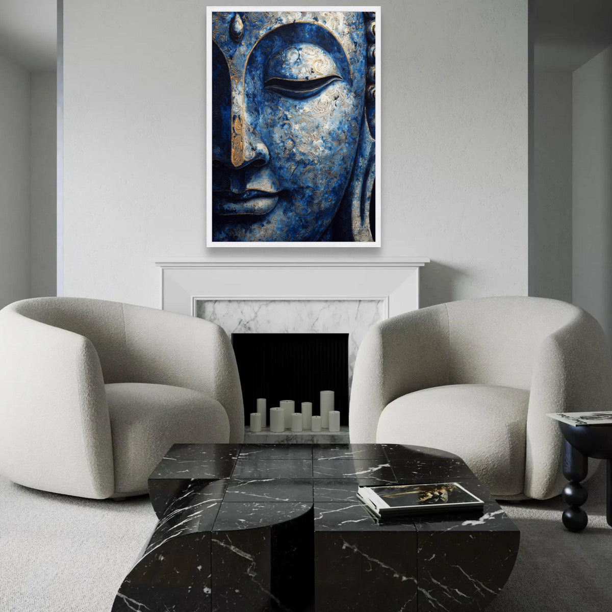Serene Blue Buddha Face Canvas, Spiritual Wall Art, Meditation Decor, Abstract Buddhist Artwork, Zen Home Ready To Hang Decoration