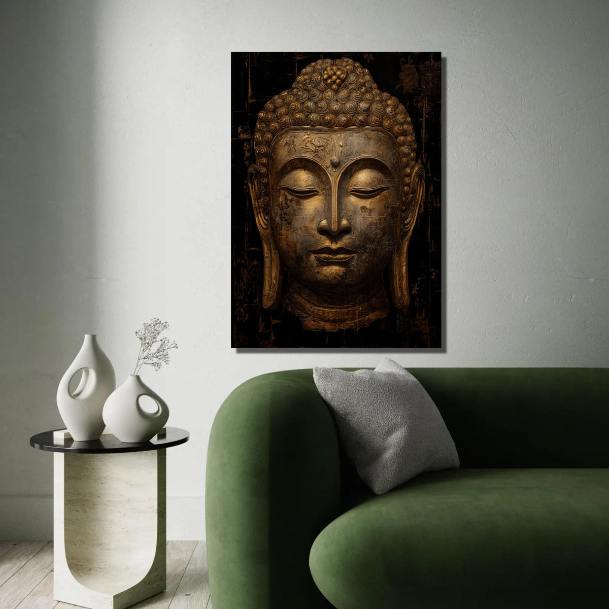 Serene Buddha Face Canvas Wall Art, Golden Meditation Decor, Spiritual Asian Wall Hanging, Tranquil Zen Home Ready To Hang Decoration