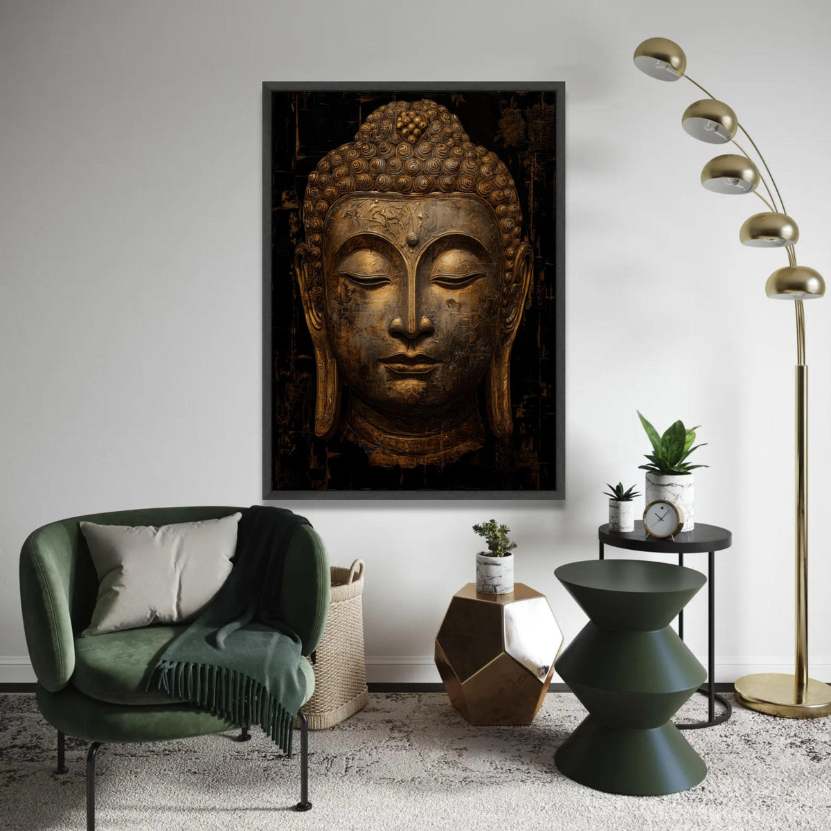 Serene Buddha Face Canvas Wall Art, Golden Meditation Decor, Spiritual Asian Wall Hanging, Tranquil Zen Home Ready To Hang Decoration