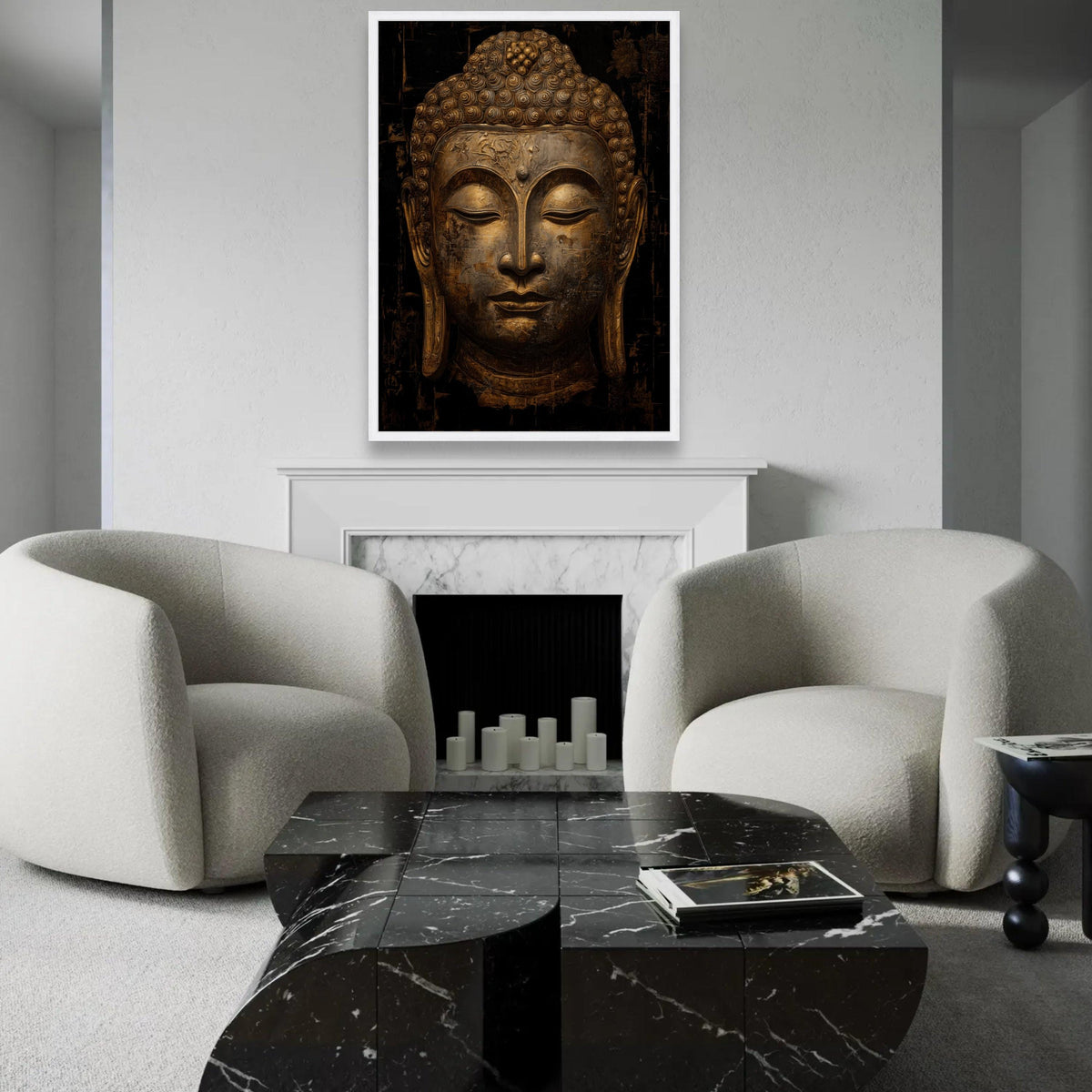 Serene Buddha Face Canvas Wall Art, Golden Meditation Decor, Spiritual Asian Wall Hanging, Tranquil Zen Home Ready To Hang Decoration