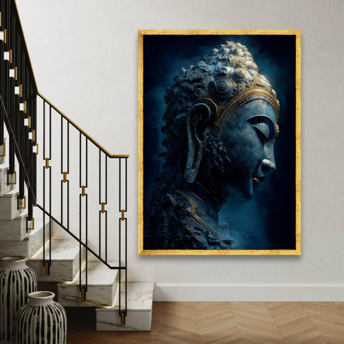 Serene Buddha Face Canvas Wall Art, Spiritual Meditation Decor, Zen Buddhist Statue Print, Tranquil Home Ready To Hang Decoration