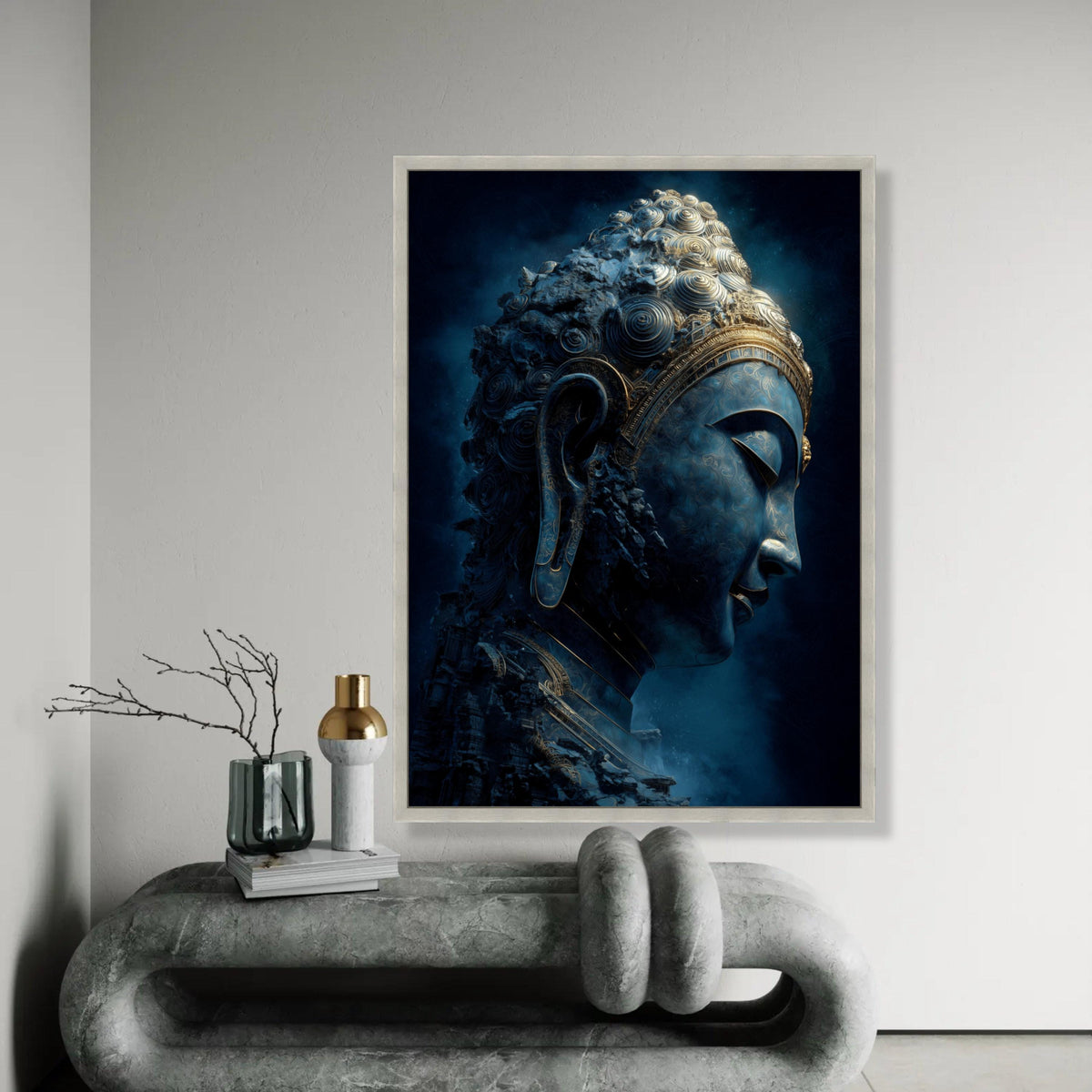 Serene Buddha Face Canvas Wall Art, Spiritual Meditation Decor, Zen Buddhist Statue Print, Tranquil Home Ready To Hang Decoration