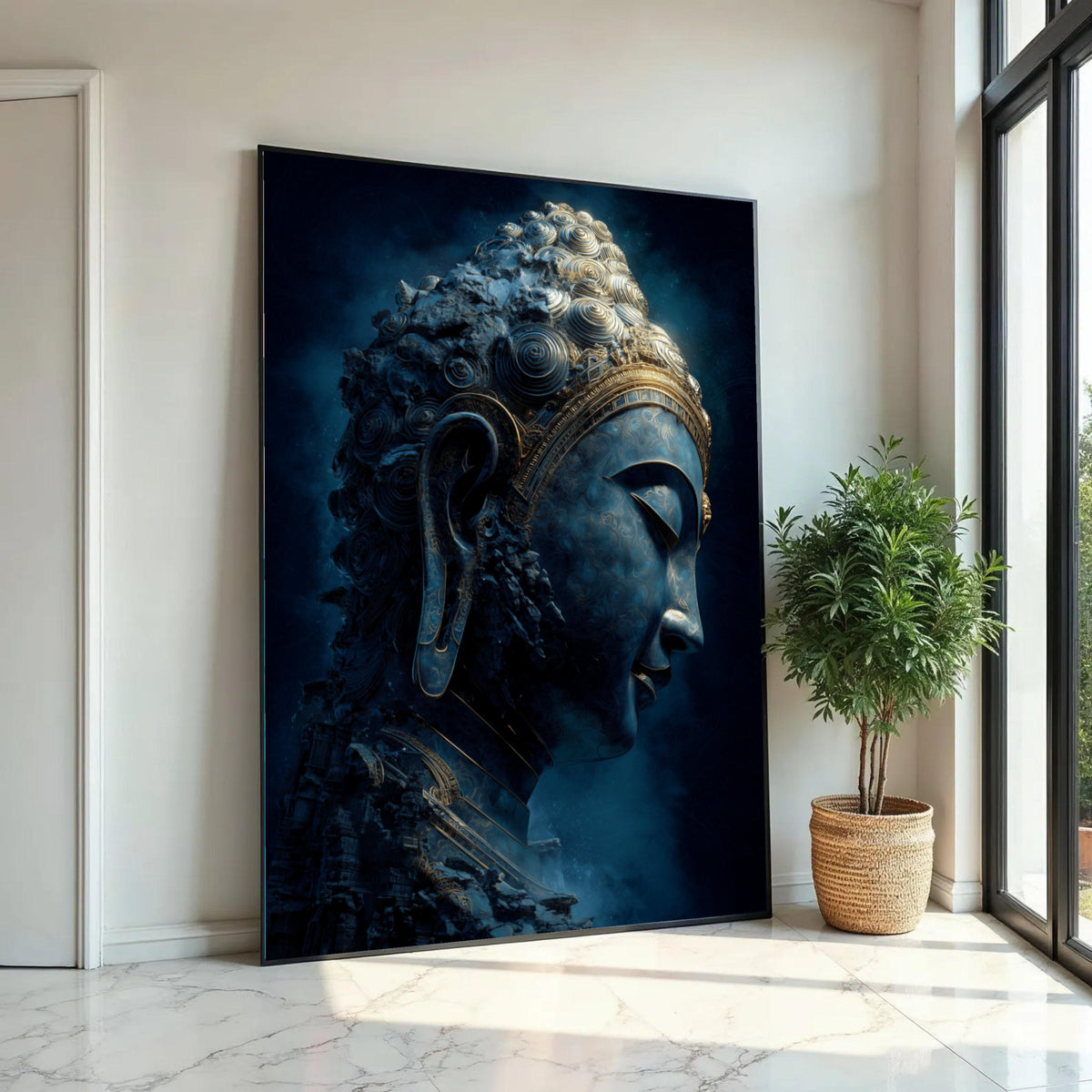 Serene Buddha Face Canvas Wall Art, Spiritual Meditation Decor, Zen Buddhist Statue Print, Tranquil Home Ready To Hang Decoration