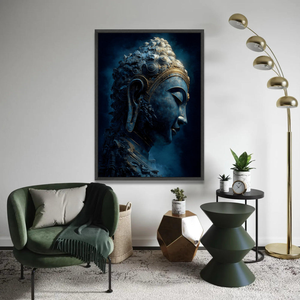Serene Buddha Face Canvas Wall Art, Spiritual Meditation Decor, Zen Buddhist Statue Print, Tranquil Home Ready To Hang Decoration