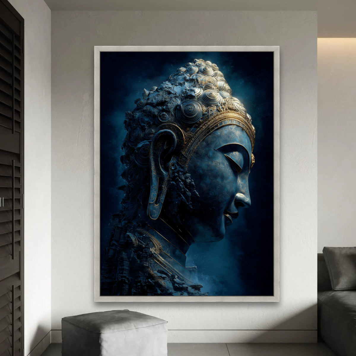 Serene Buddha Face Canvas Wall Art, Spiritual Meditation Decor, Zen Buddhist Statue Print, Tranquil Home Ready To Hang Decoration