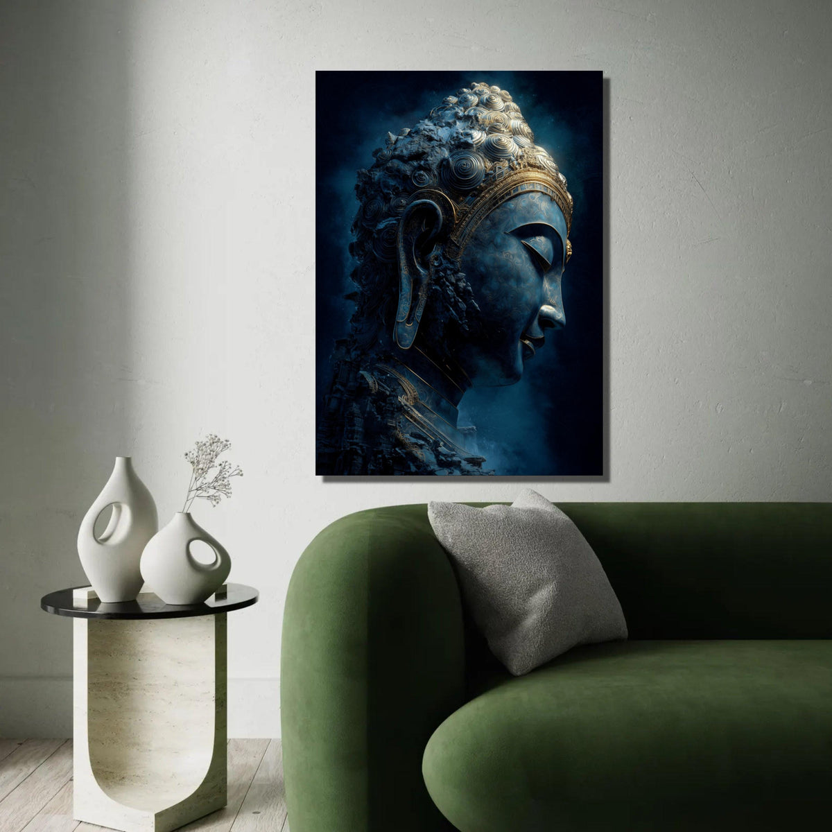 Serene Buddha Face Canvas Wall Art, Spiritual Meditation Decor, Zen Buddhist Statue Print, Tranquil Home Ready To Hang Decoration