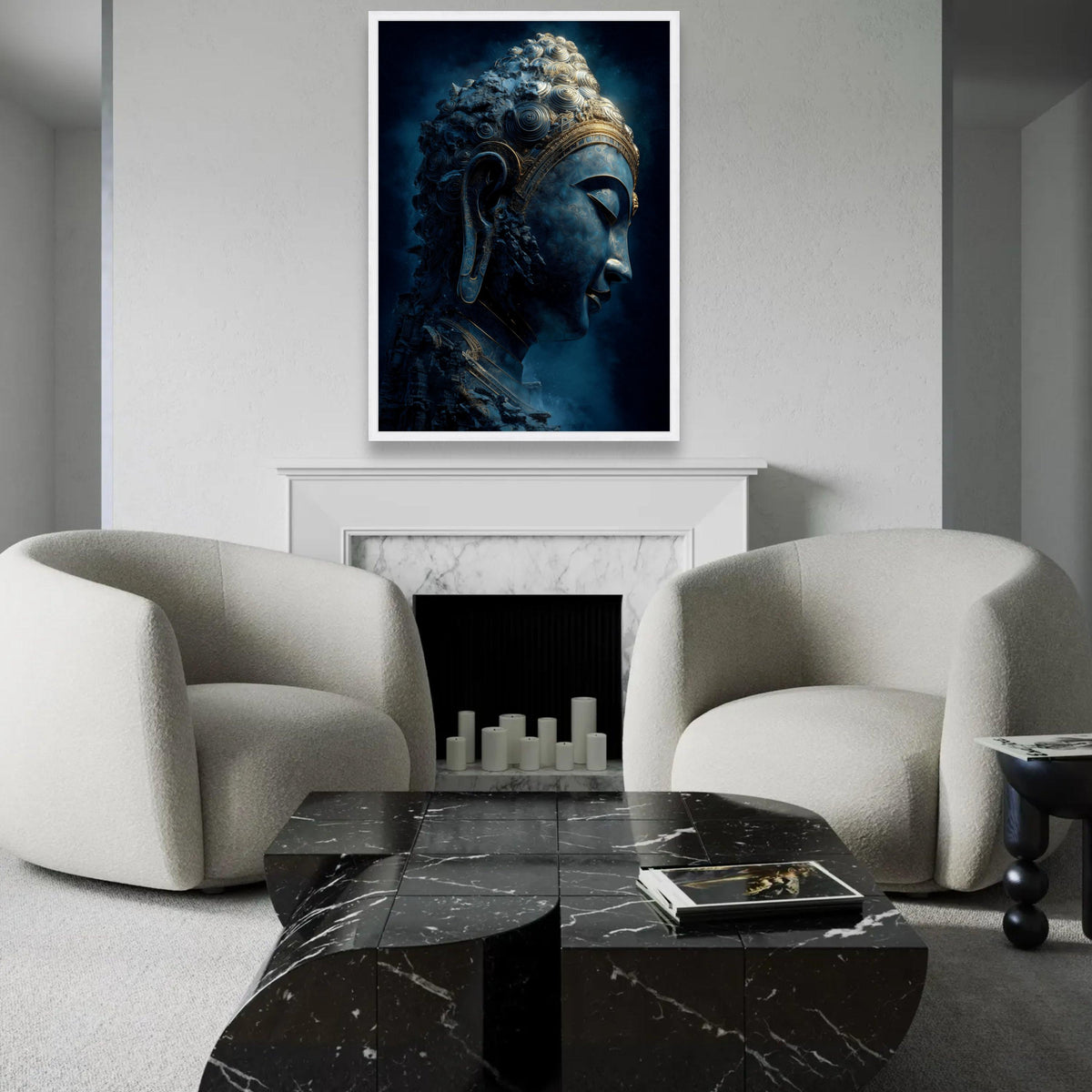 Serene Buddha Face Canvas Wall Art, Spiritual Meditation Decor, Zen Buddhist Statue Print, Tranquil Home Ready To Hang Decoration