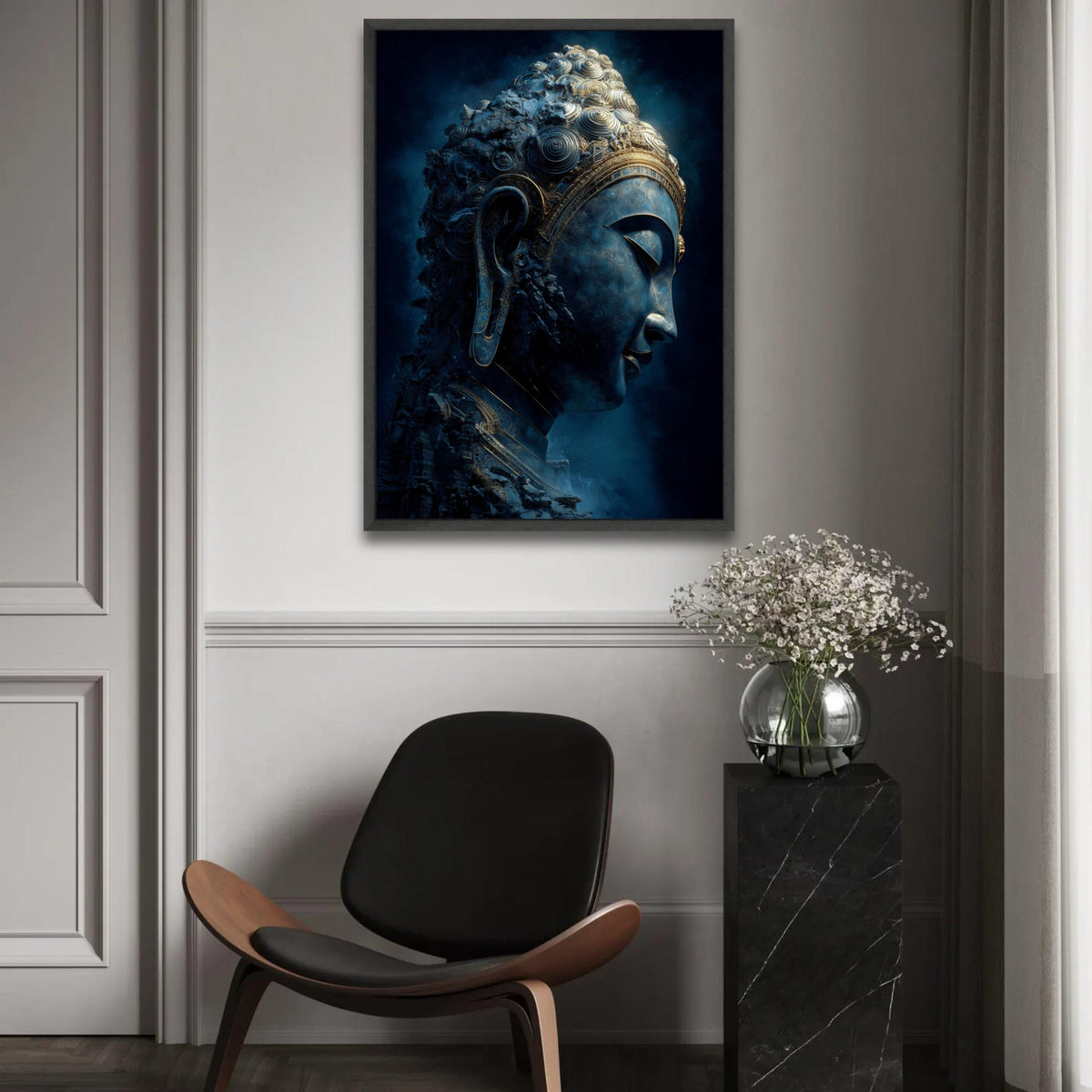 Serene Buddha Face Canvas Wall Art, Spiritual Meditation Decor, Zen Buddhist Statue Print, Tranquil Home Ready To Hang Decoration