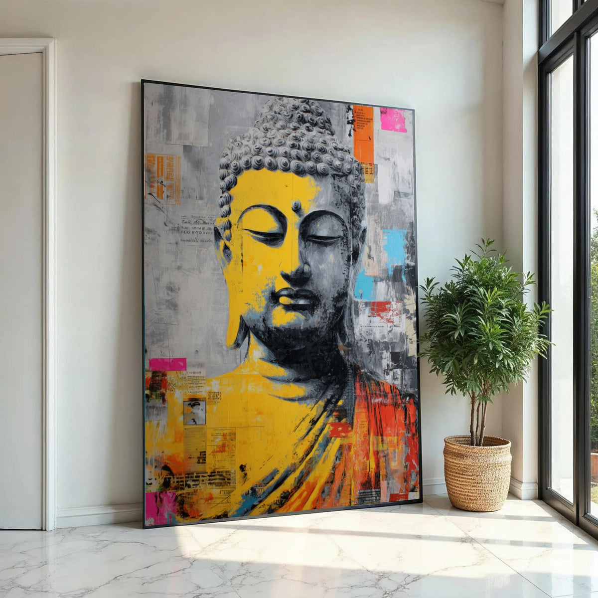 Abstract Buddha Face Canvas Wall Art, Spiritual Meditation Art, Colorful Modern Buddhist Painting, Zen Home Ready To Hang Decoration