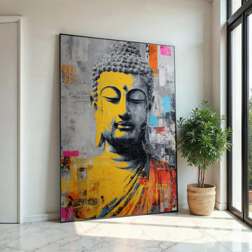 Abstract Buddha Face Canvas Wall Art, Spiritual Meditation Art, Colorful Modern Buddhist Painting, Zen Home Ready To Hang Decoration